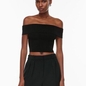 Babaton Aritzia Sculpt Knit Black Ribbed Off Shoulder Top